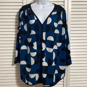 Alfani 3/4 sleeves v neck black white half circles blue background